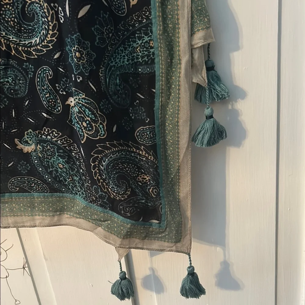 Paisley Print Square Scarf with 4 Tassels~ 39” Lightweight Dark Romantic Fairy
